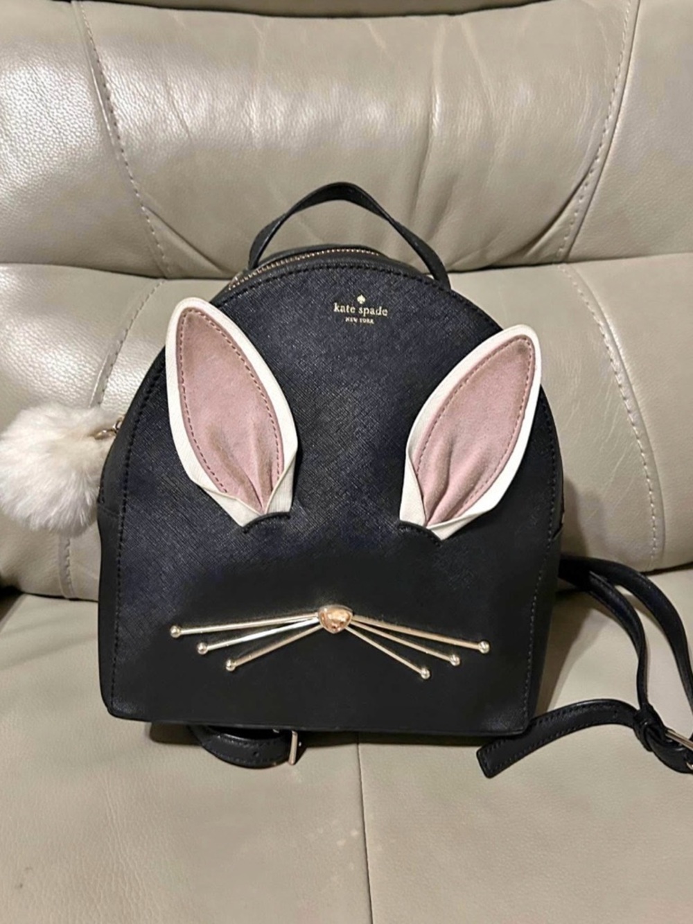 Kate Spade Hop To It Rabbit Sammi Bunny Easter Black Backpack Purse